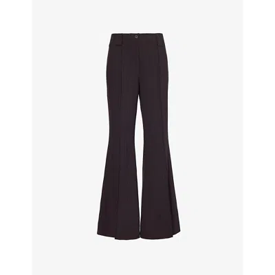 Avavav Womens Flared Striped-print Straight-leg High-rise Wool Trousers Eggplant