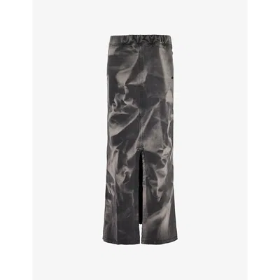 Avavav Womens Tie-dye-print Split Cotton-jersey Maxi Skirt Black