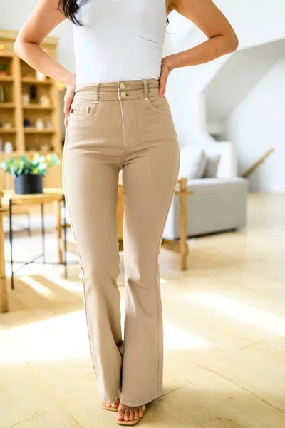 Ave Shops Serenity High Rise Tummy Control Flares In Khaki In Beige