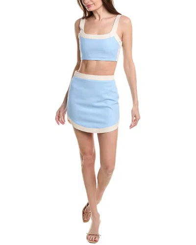 Avec Les Filles 2pc Colorblocked Linen-blend Top & Mini Skirt Set In Blue