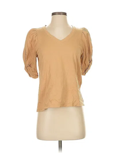 Pre-owned Avec Les Filles 3/4 Sleeve Top Tan Sweetheart Neckline Tops In Brown