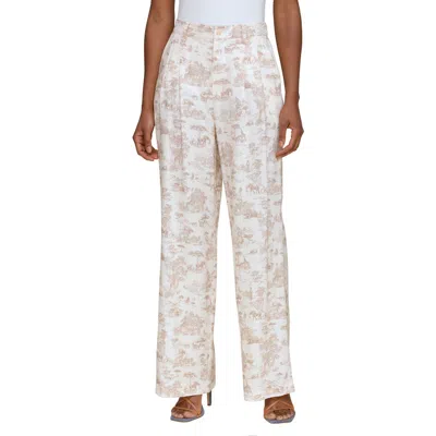 Avec Les Filles Allover Print Linen Blend Straight Leg Pants In Savanna Toile Khaki