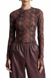 Avec Les Filles Animal Spot Mesh T-shirt In Brown-black Python