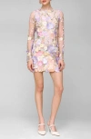 Avec Les Filles Appliqué Long Sleeve Minidress In Pastel Multi