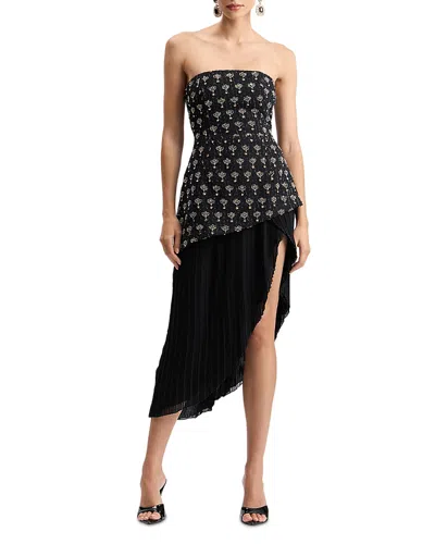 Avec Les Filles Asymmetric High Low Pleated Combo Dress In Black
