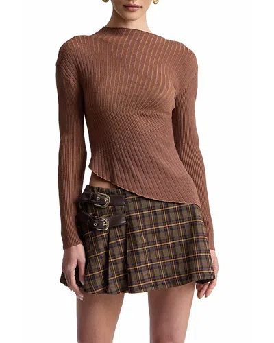 Avec Les Filles Asymmetric Radial Rib Long Sleeve Top In Multi