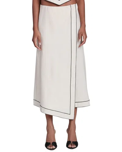 Avec Les Filles Asymmetrical Faux Wrap Linen-blend Midi Skirt In Brown