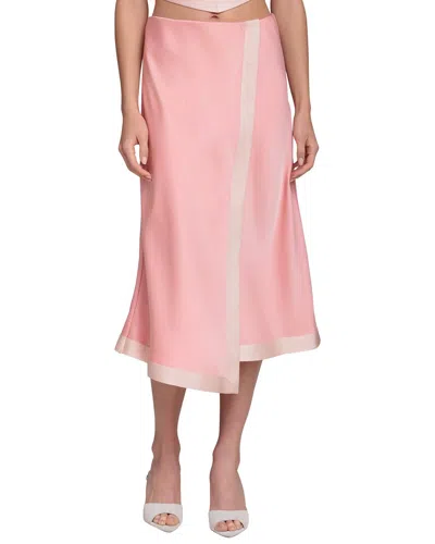 Avec Les Filles Asymmetrical Faux Wrap Midi Skirt In Pink