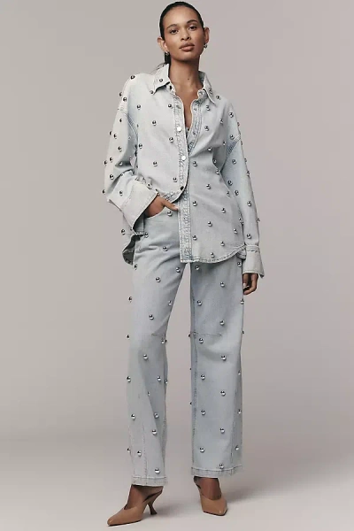 Avec Les Filles Avec Le Filles High-rise Studded Tapered Jeans In Blue