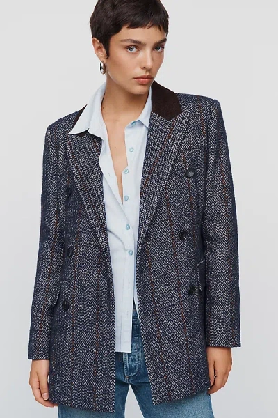 Avec Les Filles Aves Les Filles Alf Waisted Blazer Jacket In Blue