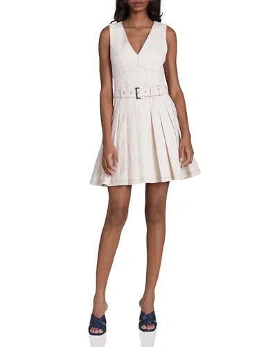 Avec Les Filles Aves Les Filles Stretch Cotton Pleated Mini Dress In White