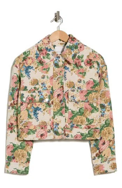 Avec Les Filles Aviator Floral Jacquard Jacket In Neutral