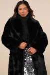 Avec Les Filles Avid Trendsetter Black Faux Fur Longline Coat In Black