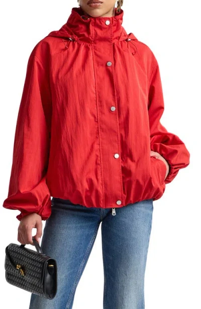 Avec Les Filles Balloon Hem Hooded Rain Jacket In Red
