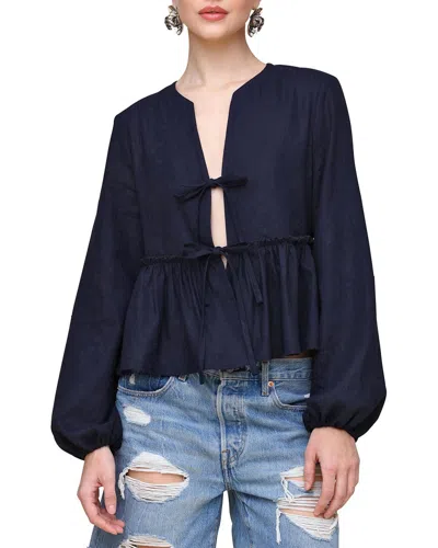 Avec Les Filles Balloon Sleeve Ruffled Shirt In Blue
