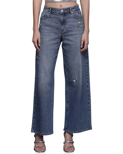 Avec Les Filles Bejeweled Wide Leg Jeans In Animal Print