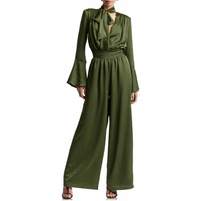 Avec Les Filles Bell Sleeve Wide Leg Jumpsuit In Olive