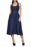 Avec Les Filles Belted Bustier Denim Dress In Blue