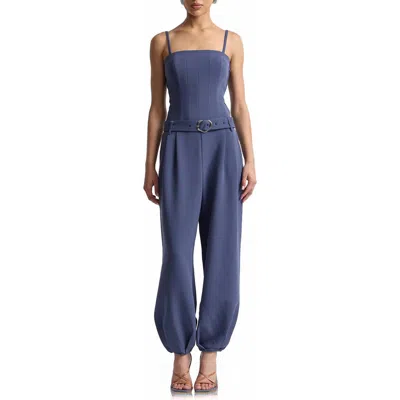 Avec Les Filles Belted Corset Jumpsuit In Blue