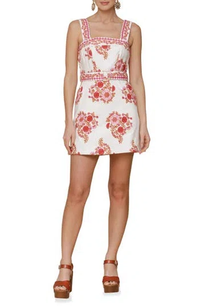 Avec Les Filles Belted Embroidered Stretch Cotton Minidress In Multi