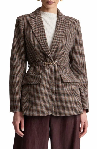 Avec Les Filles Belted Houndstooth Blazer In Brown