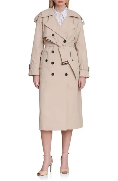 Avec Les Filles Belted Long Trench Coat In Brown