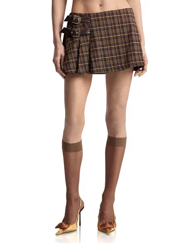 Avec Les Filles Belted Pleated Skort In Brown