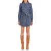 Avec Les Filles Belted Puff Sleeve Denim Dress In Blue