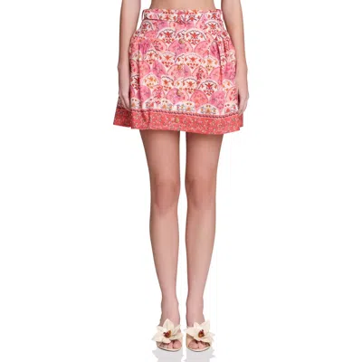 Avec Les Filles Belted Shirred Stretch Cotton & Linen Miniskirt In Pink