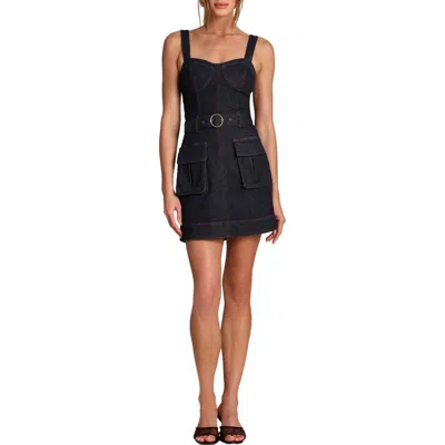 Avec Les Filles Belted Sleeveless Utility Denim Minidress In Multi