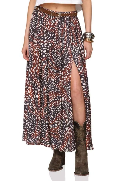 Avec Les Filles Belted Slit Maxi Skirt In White