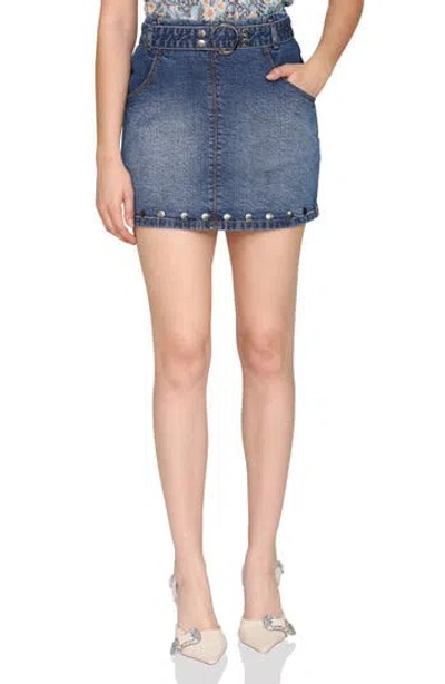 Avec Les Filles Belted Stud Miniskirt In Blue