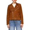Avec Les Filles Belted Suede Moto Jacket In Camel