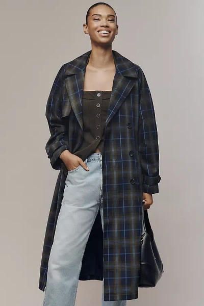 Avec Les Filles Belted Trench Coat Jacket In Blue