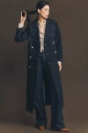 Avec Les Filles Belted Utility Denim Trench Coat Jacket In Blue