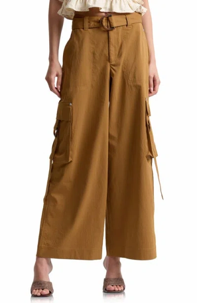 Avec Les Filles Belted Wide Leg Cargo Pants In Brown