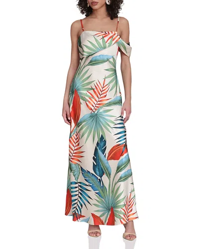Avec Les Filles Floral Print Asymmetric Satin Maxi Dress In Multi
