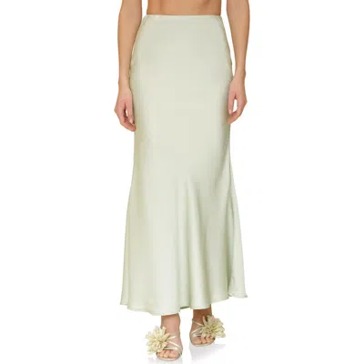 Avec Les Filles Bias Satin Maxi Trumpet Skirt In Light Sage