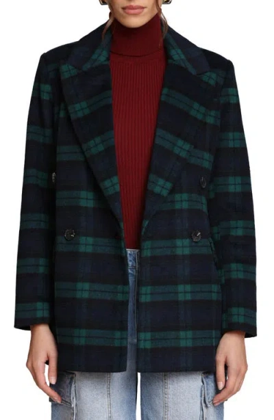 Avec Les Filles Blackwatch Plaid Double Breasted Blazer In Green