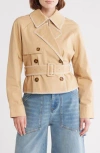 Avec Les Filles Blanket Stitch Cropped Trench Coat In Sand
