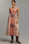 Avec Les Filles Boat-neck Basque-waist Midi Dress In Multi