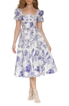 Avec Les Filles Botanical Print Corset Bodice Stretch Cotton Midi Dress In Porcelain Flower
