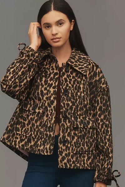 Avec Les Filles Bow-sleeve Leopard Jacket In Brown