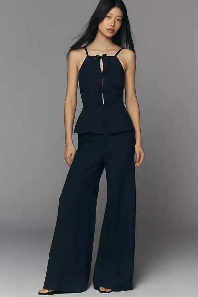 Avec Les Filles Bow Vest Twofer Jumpsuit In Blue