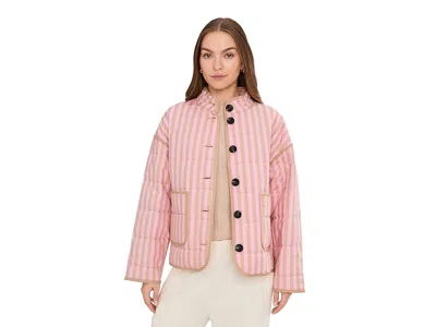 Avec Les Filles Stripe Boxy Quilted Cotton Blend Jacket In Pink