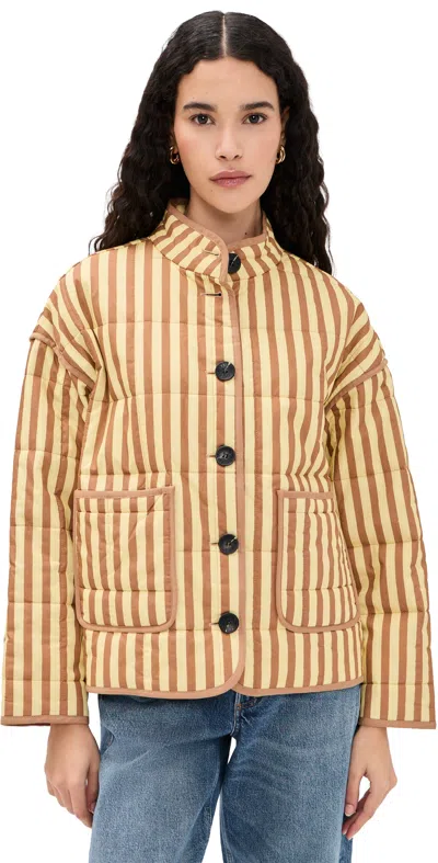 Avec Les Filles Stripe Boxy Quilted Cotton Blend Jacket In Yellow