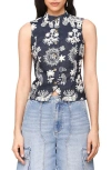 Avec Les Filles Brocade Embroidery Crop Vest In Blue
