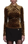 Avec Les Filles Burnout Leopard Print Surplice Top In Brown