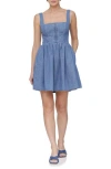 Avec Les Filles Bustier Cotton Denim Fit & Flare Minidress In Light Wash