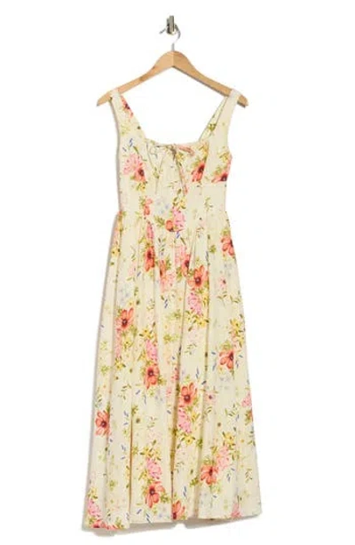 Avec Les Filles Bustier Linen Blend Midi Sundress In Animal Print
